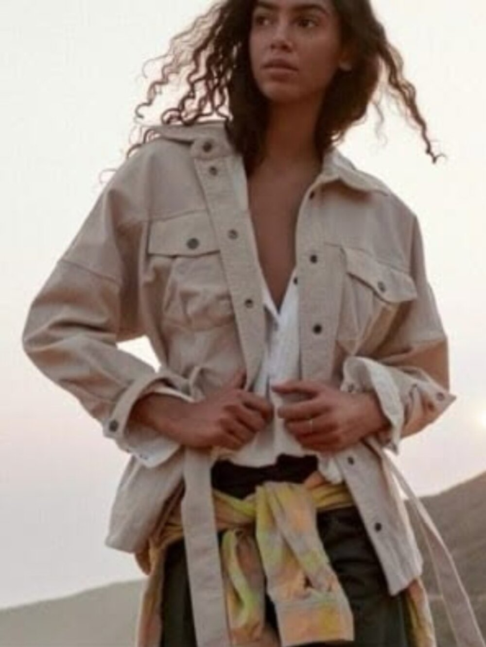 NWOT Free People We The Free Women's Clyde Mineral Shirt Jacket Cream Size Large